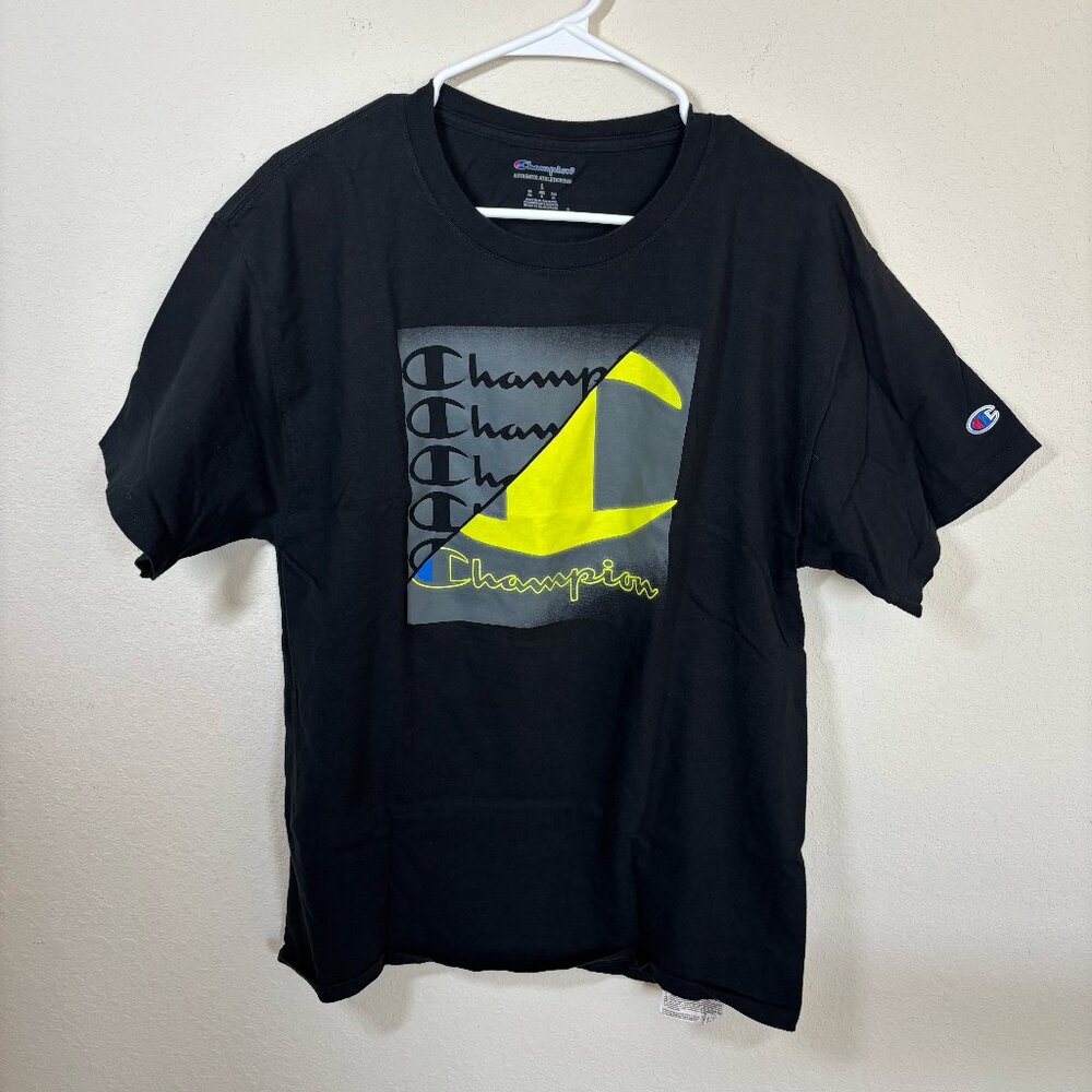 Champion T Shirt Mens Graphic Short Sleeve Black Size Large
